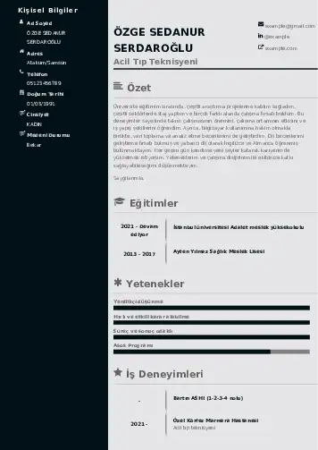 Acil Tıp Teknisyeni CV Örnekleri cv indir